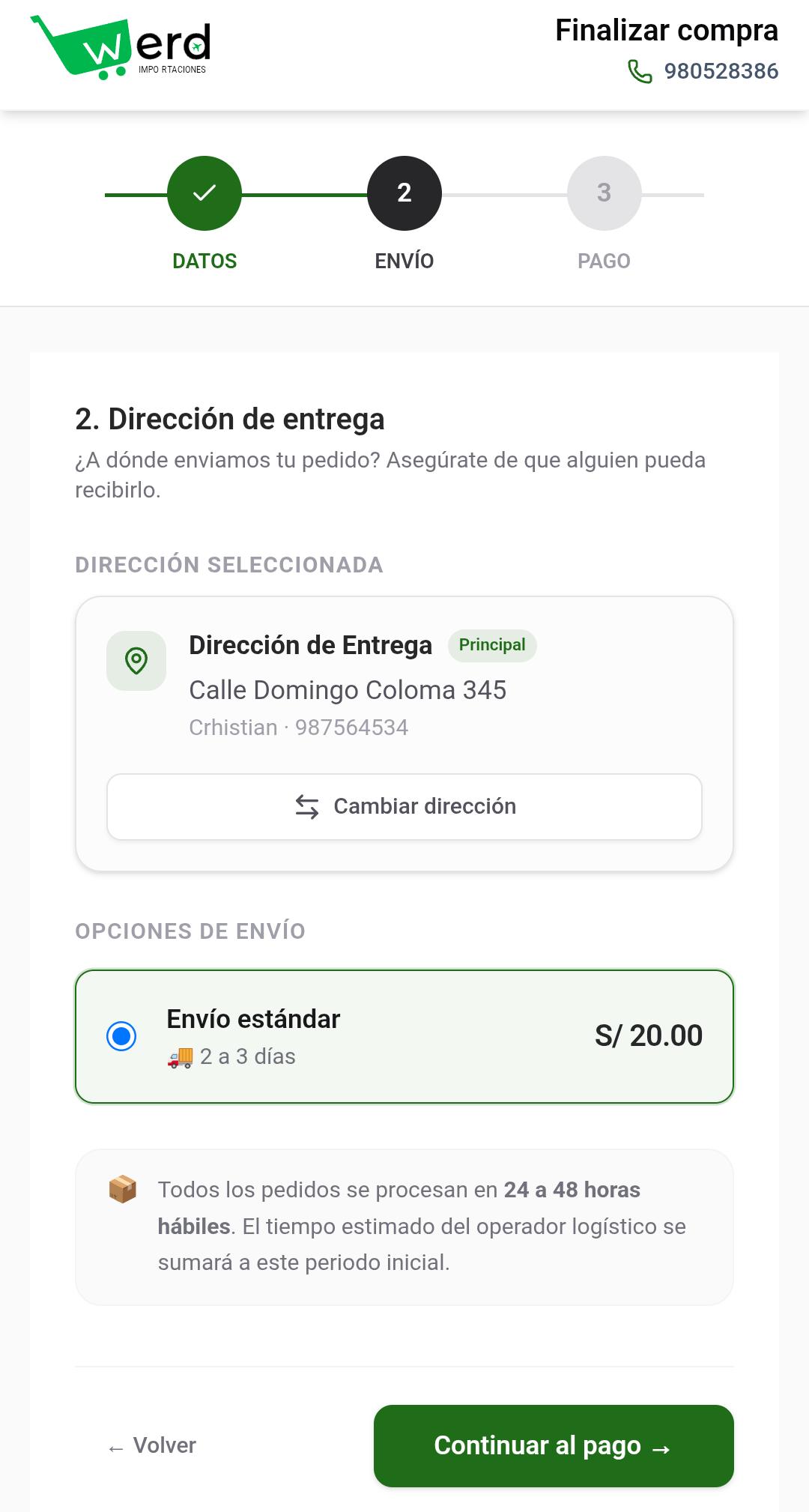 Paso dirección de envío